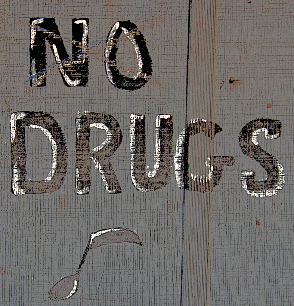 NO DRUGS painted on a blues club in downtown Clarksdale Mississippi on the morning of 12 January 2022