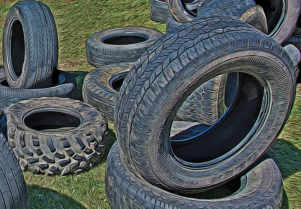 these tires were on sale for ten dollars each along the highway running through Blue Oklahoma on 18 March 2016