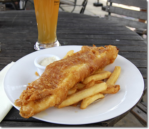 fish and chips and beer