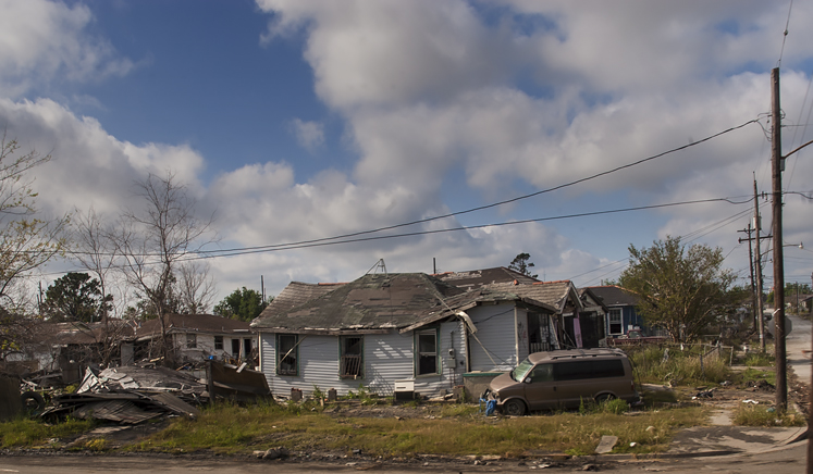 destruction and blue sky